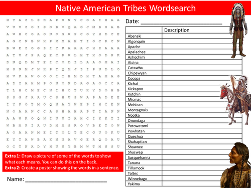 Native American Tribes Wordsearch Indians Literacy Starter Activity Homework Cover Lesson Plenary