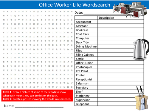 Office Worker Life Wordsearch Careers Literacy Starter Activity Homework Cover Lesson Plenary