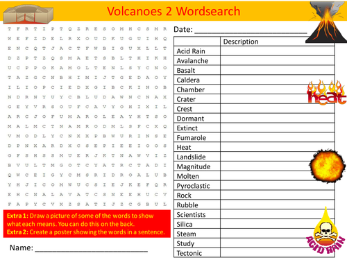 Volcanoes 2 Wordsearch Geography Geology Literacy Starter Activity Homework Cover Lesson Plenary