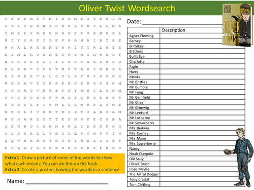 Oliver Twist Wordsearch Dickens Novel Literacy Starter Activity Homework Cover Lesson Plenary