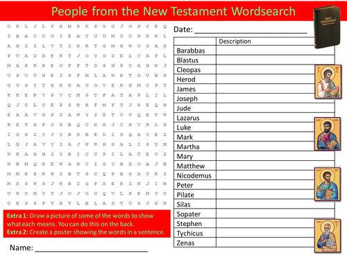 New Testament People Wordsearch RE Bible Literacy Starter Activity Homework Cover Lesson Plenary