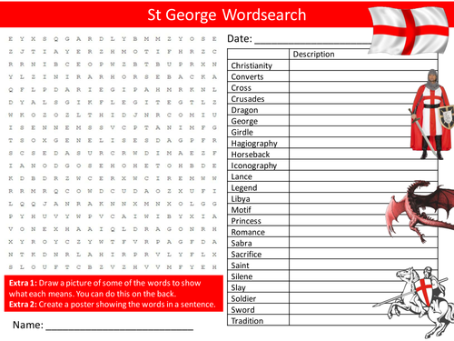 St George Wordsearch George S Day Literacy Starter Activity Homework Cover Lesson Plenary Teaching Resources