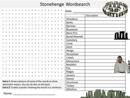 Stonehenge Wordsearch History RE Literacy Starter Activity Homework Cover Lesson Plenary
