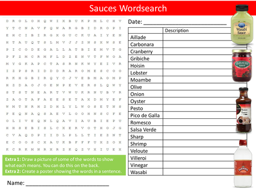 Sauces Wordsearch Food Technology Literacy Starter Activity Homework Cover Lesson Plenary