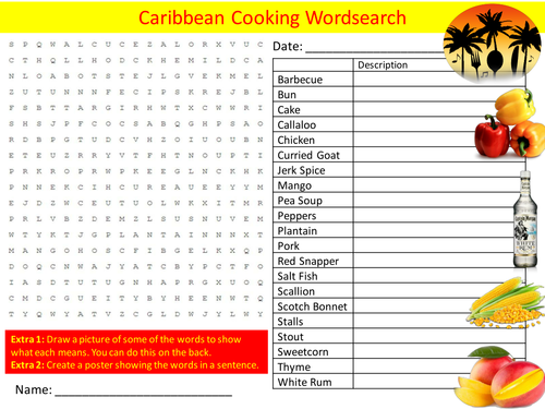 Caribbean Cooking Wordsearch Food Technology Literacy Starter Activity Homework Cover Lesson Plenary
