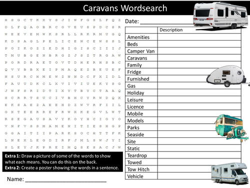 Caravans Wordsearch Transport Literacy Starter Activity Homework Cover Lesson Plenary