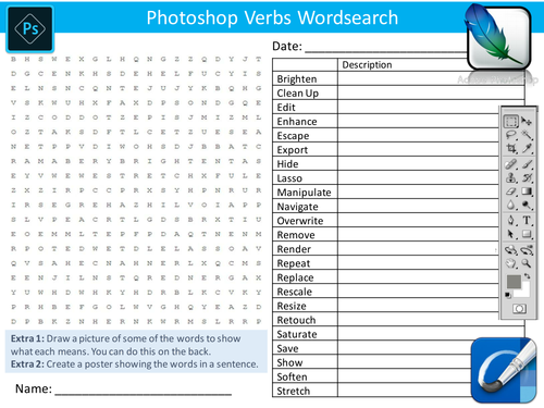 Photoshop Verbs Wordsearch Design Technology Literacy Starter Activity Homework Cover Lesson Plenary