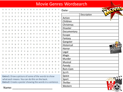 Movie Genres Wordsearch Media Studies Literacy Starter Activity Homework Cover Lesson Plenary