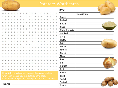 Potatoes Wordsearch Food Technology Literacy Starter Activity Homework Cover Lesson Plenary