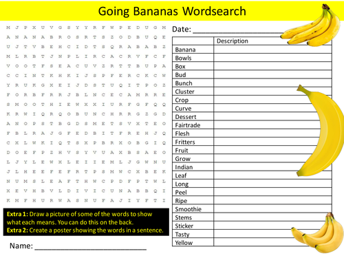 Bananas 2 Wordsearch Food Technology Literacy Starter Activity Homework Cover Lesson Plenary