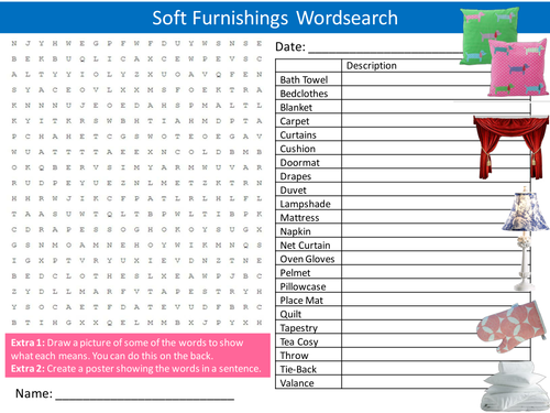 Soft Furnishings Wordsearch Textiles Technology Literacy Starter Activity Homework Cover Plenary