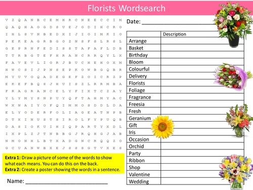 Florist Wordsearch Career Florists Literacy Starter Activity Homework Cover Lesson Plenary