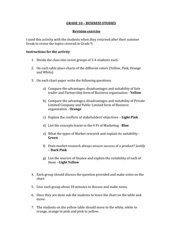 IGCSE Business Studies Grade 10 Revision