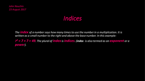 The laws of Indices