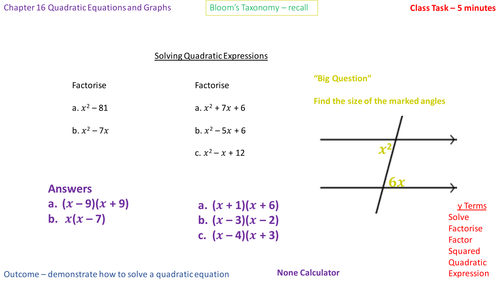 16.5 - Solving Quadratic Equations (algebraically)