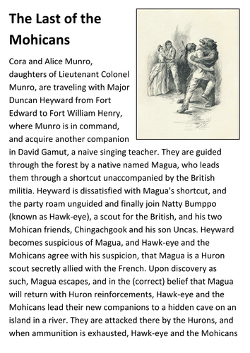 The Last Of The Mohicans Handout Teaching Resources