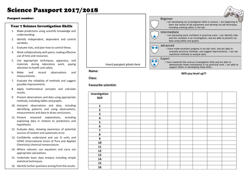Year 7 Science Investigation Skills Passport