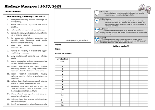 Year 8 Science Investigation Skills Passport