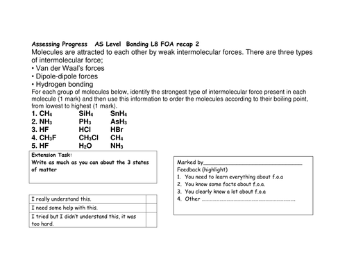 AQA AS level Unit 1 Section 3 Bonding - Lesson 10 States of matter and bonding summary