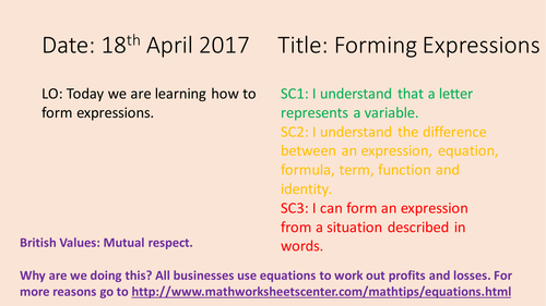 forming expressions mastery lesson
