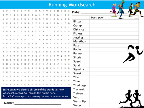 Running Wordsearch PE Sports Starter Activity Homework Cover Lesson Plenary