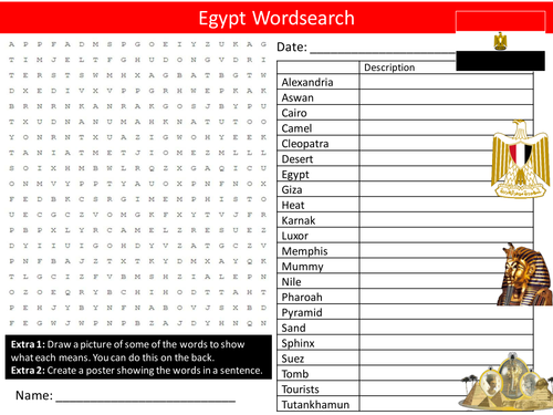 Egypt Wordsearch Country Geography Starter Activity Homework Cover Lesson Plenary