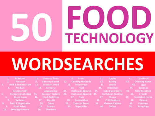 50 Food Technology Wordsearches Keyword Starters Wordsearch Cover Lesson Homework Plenary