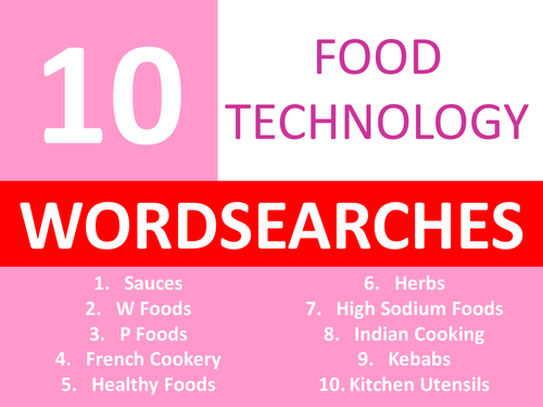 10 Food Technology Wordsearches 6 Keyword Starters Wordsearch Cover Homework Lesson