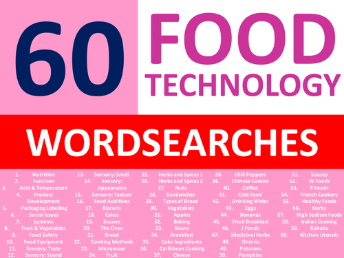 60 Food Technology Wordsearches Keyword Starters Wordsearch Cover Lesson Homework Plenary