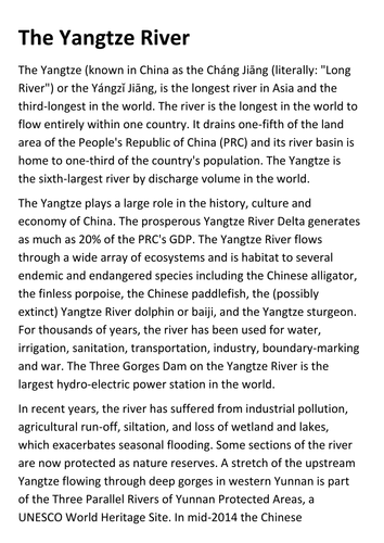 The Yangtze River Handout