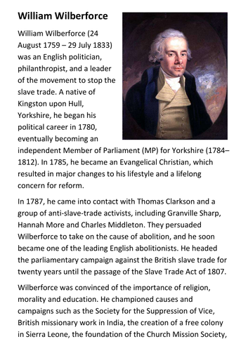 William Wilberforce Handout