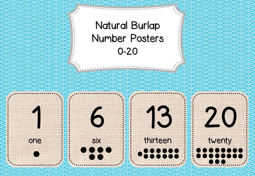 Display: Natural Burlap Number Posters 0-20