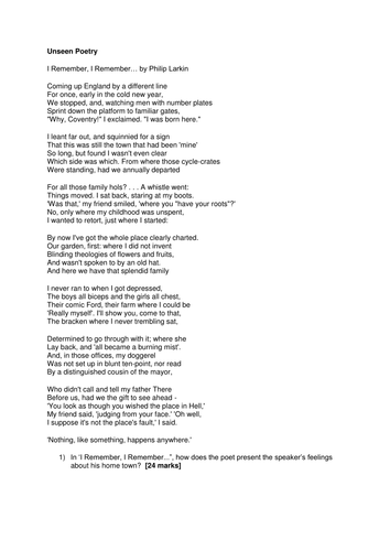 Unseen poetry practice: 'I Remember, I Remember' and 'The Homecoming'