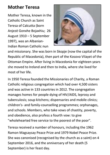 Mother Teresa Handout