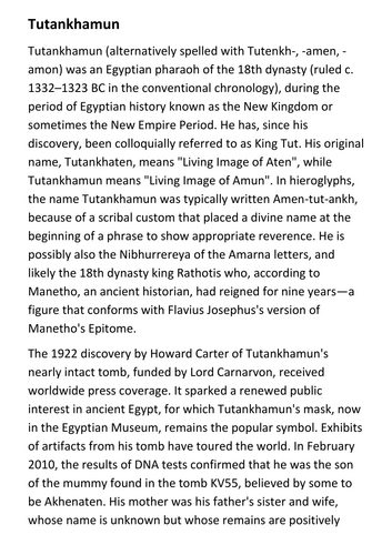 Tutankhamun Handout