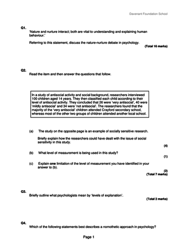 AQA [2015] Psychology Issues and Debates - FULL TOPIC