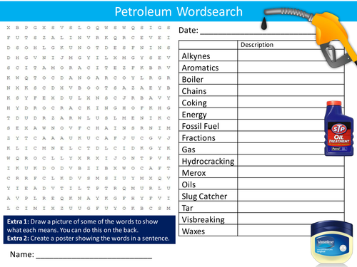 Petroleum Wordsearch Petrol Chemistry Starter Activity Homework Cover Lesson Plenary
