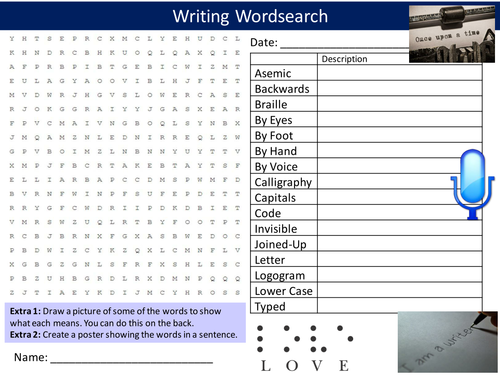 Methods of Writing Wordsearch English Starter Activity Homework Cover Lesson Plenary