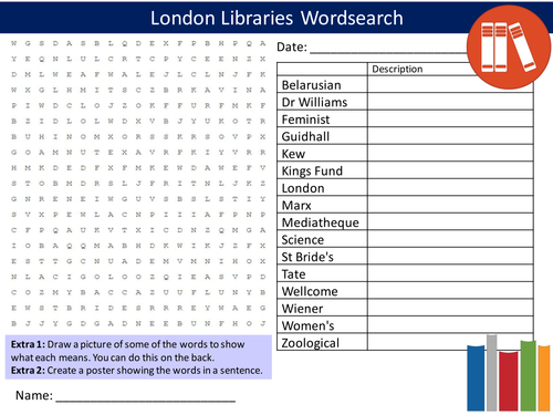 London Libraries Wordsearch Literature English Starter Activity Homework Cover Lesson Plenary