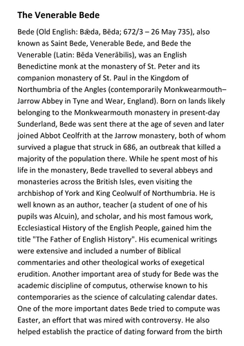 The Venerable Bede Handout