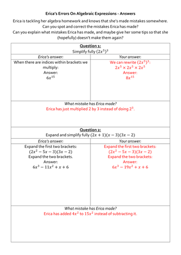 Erica's Errors On Algebraic Expressions