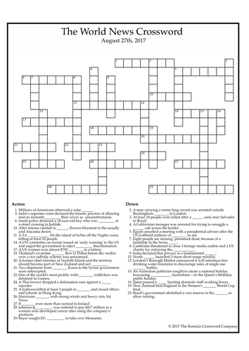 The World News Crossword (August 27th, 2017)