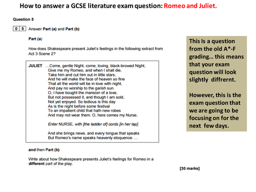 Romeo and Juliet GCSE English Literature  Exam Question techniques
