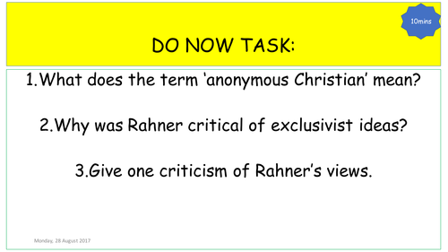 New A Level OCR Developments in Christian thought Lesson 4 continued (inclusivism)