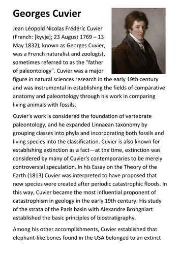 Georges Cuvier Handout | Teaching Resources