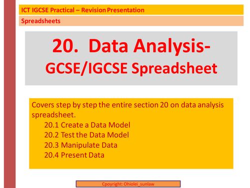 Data Analysis: GCSE / IGCSE Spreadsheet