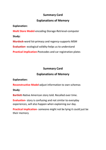 memory summary cards