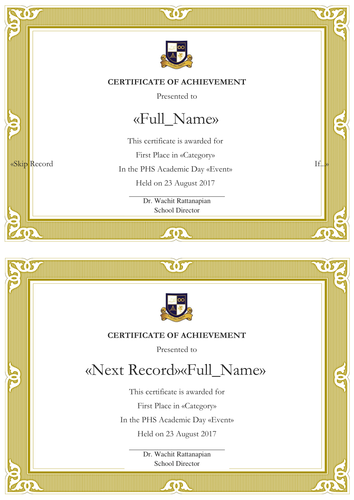 Template/Mail Merge Certificates of Achievement