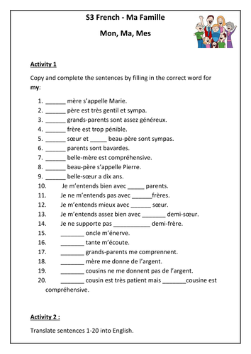 portrait family worksheet Roisin89  Mes by Family Mon, French   Ma,  Topic