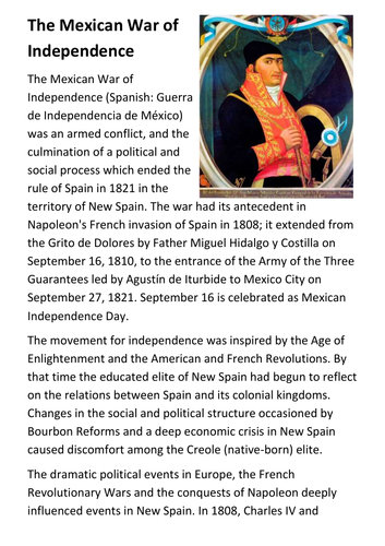 The Mexican War of Independence Handout